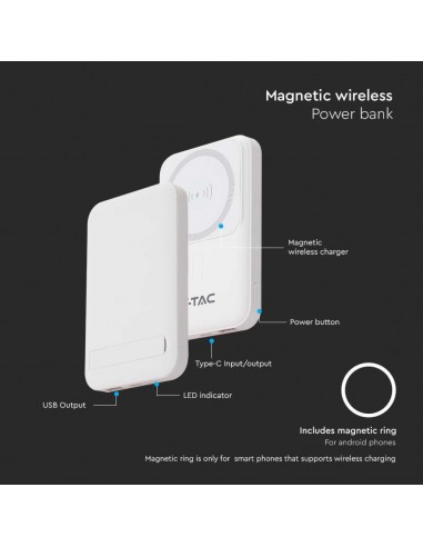 23039-Power Bank  mAh MagSafe Ultra Sottile Magnetico con Ricarica Wireless Colore Bianco-3