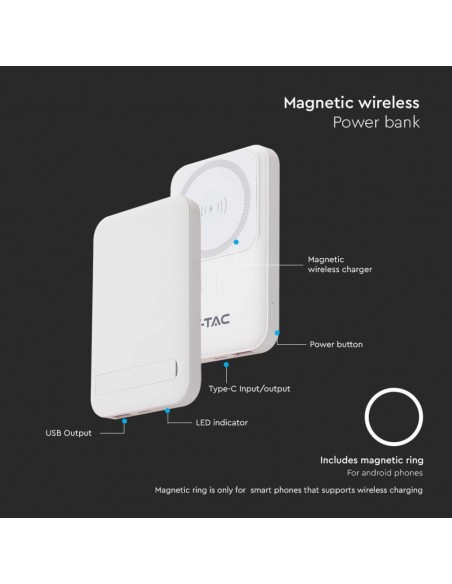 23039-Power Bank  mAh MagSafe Ultra Sottile Magnetico con Ricarica Wireless Colore Bianco-3