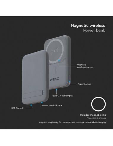 23040-Power Bank  mAh MagSafe Ultra Sottile Magnetico con Ricarica Wireless Colore Grigio-3
