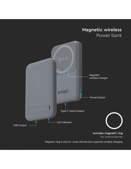 23040-Power Bank  mAh MagSafe Ultra Sottile Magnetico con Ricarica Wireless Colore Grigio-3