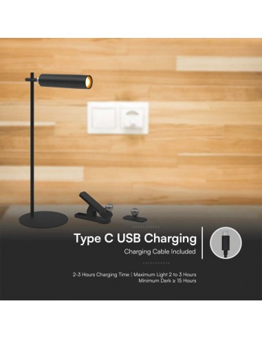 23042-Lampada LED da Tavolo Magnetica  Colore Nero Ricaricabile con USB C Touch Dimmerabile -3