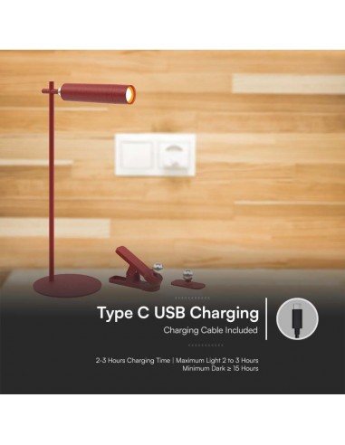 23043-Lampada LED da Tavolo Magnetica  Colore Rosso Ricaricabile con USB C Touch Dimmerabile -3
