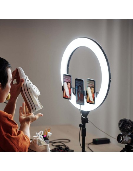 23047-Lampada ad Anello  cm per Selfie e Riprese Video con Treppiede Regolabile cm incluso Telecomando e  Supporti per Telefono 