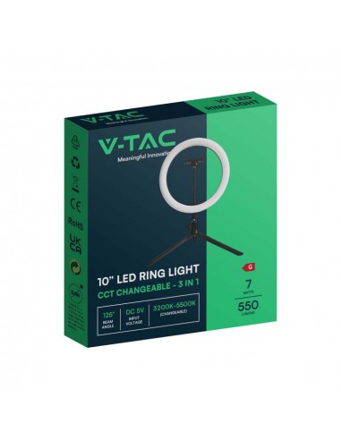 23048-Lampada ad Anello  cm per Selfie e Riprese Video con Treppiede da Tavolo inclusa Pulsantiera e  Supporto per Telefono CCT 