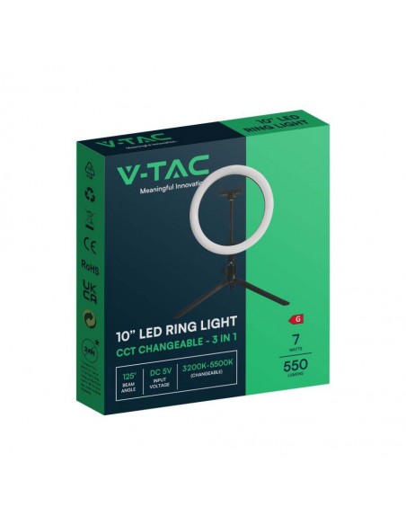 23048-Lampada ad Anello  cm per Selfie e Riprese Video con Treppiede da Tavolo inclusa Pulsantiera e  Supporto per Telefono CCT 