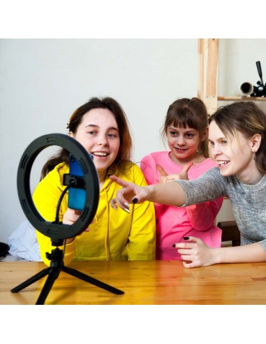 23048-Lampada ad Anello  cm per Selfie e Riprese Video con Treppiede da Tavolo inclusa Pulsantiera e  Supporto per Telefono CCT 
