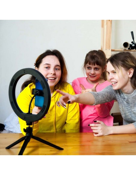 23048-Lampada ad Anello  cm per Selfie e Riprese Video con Treppiede da Tavolo inclusa Pulsantiera e  Supporto per Telefono CCT 