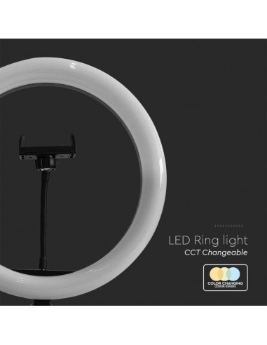 23048-Lampada ad Anello  cm per Selfie e Riprese Video con Treppiede da Tavolo inclusa Pulsantiera e  Supporto per Telefono CCT 