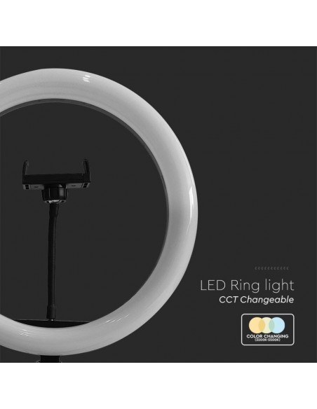 23048-Lampada ad Anello  cm per Selfie e Riprese Video con Treppiede da Tavolo inclusa Pulsantiera e  Supporto per Telefono CCT 