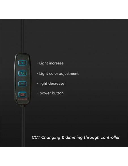 23048-Lampada ad Anello  cm per Selfie e Riprese Video con Treppiede da Tavolo inclusa Pulsantiera e  Supporto per Telefono CCT 