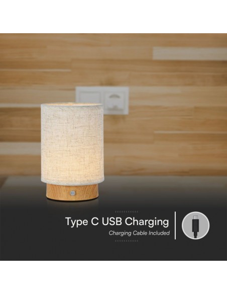 Lampada LED da Tavolo 3W 120*175mm Beige Ricaricabile con USB C Touch Dimmerabile 3000K