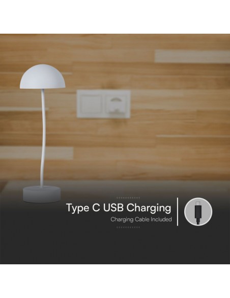 Lampada LED da Tavolo 3W Bianco ricaricabile con USB C Touch Dimmerabile 3000K