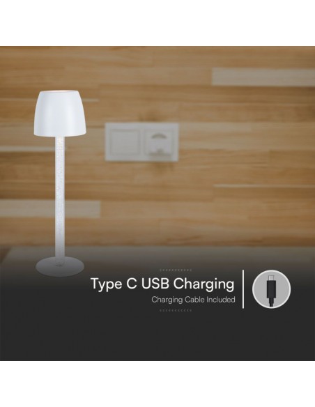Lampada LED da Tavolo 3W Bianco e Trasparente Ricaricabile con USB C Touch Dimmerabile 3000K