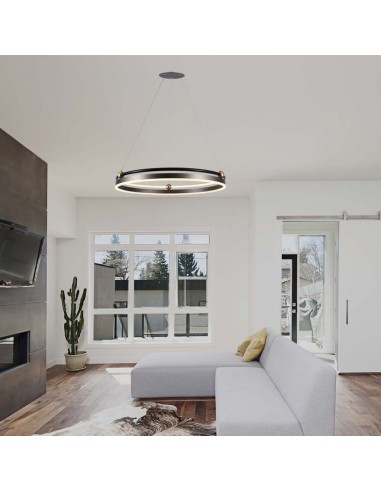 23097-Lampadario LED a Sospensione Circolare  in Metallo Colore Caffè d cm h cm -5