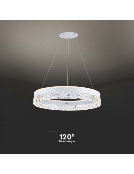 Lampadario LED a Sospensione Circolare 25W in Metallo Bianco d: 50cm h: 122cm 3000K