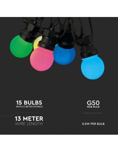 23159-Catenaria m con  Lampadine mini Globo LED x RGB con Telecomando e Adattatore IP-3