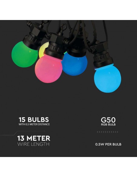 23159-Catenaria m con  Lampadine mini Globo LED x RGB con Telecomando e Adattatore IP-3