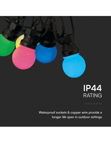 23159-Catenaria m con  Lampadine mini Globo LED x RGB con Telecomando e Adattatore IP-7