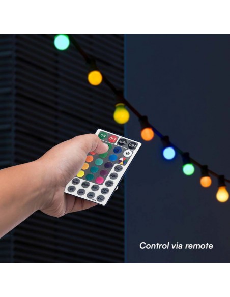 Catenaria 13m con 15 Lampadine mini Globo LED 15*0.5W RGB con Telecomando e Adattatore IP44