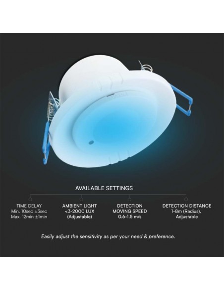 23165-Sensore di Movimento a Microonde   Orientabile Montaggio a Incasso Colore Bianco-6