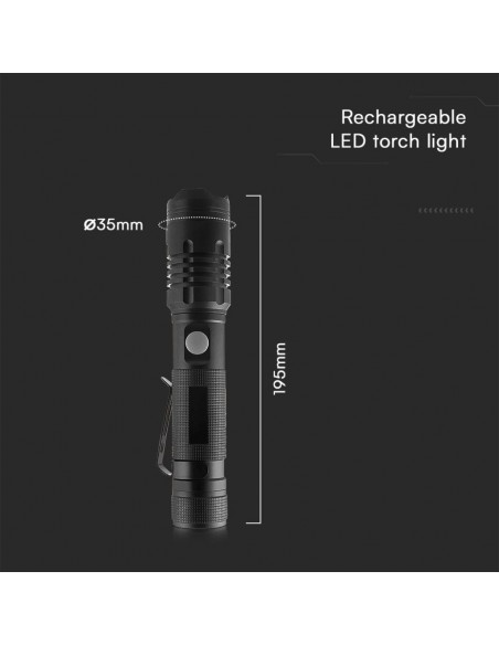 23338-Torcia LED  con Batteria Ricaricabile USB C LM/W IP-2