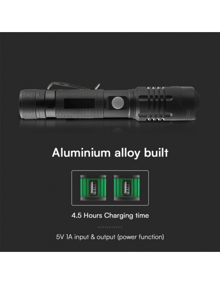 23338-Torcia LED  con Batteria Ricaricabile USB C LM/W IP-6