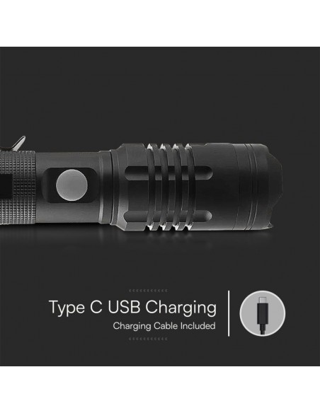 Torcia LED 10W con Batteria Ricaricabile USB C 100LM/W IP54