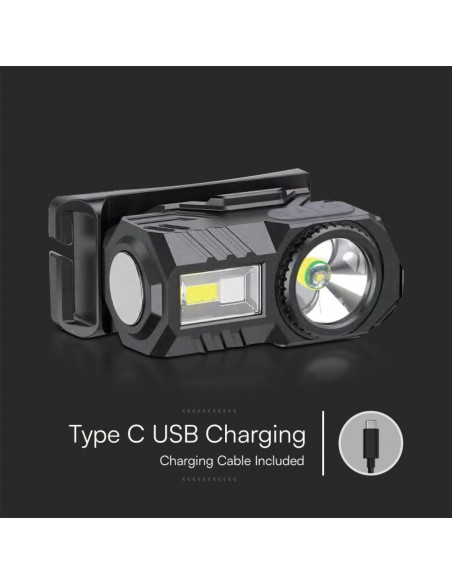 Torcia LED Frontale 3W SMD+RGB 190lm con Cintura in Silicone e Batteria Ricaricabile USB C IP43