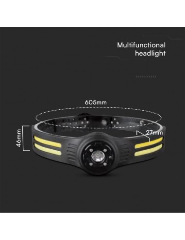 23340-Torcia LED Frontale  SMD COB lm con Cintura in Silicone e Batteria Ricaricabile USB C IP-2