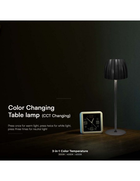 Lampada LED da Tavolo 2.7W 105*340mm Nero ricaricabile con USB C Touch Dimmerabile 3in1