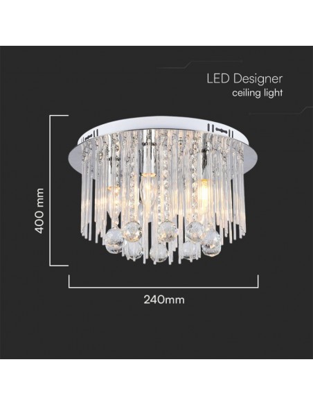 23359-Lampadario LED a Plafone dal Design in Cristalli con Portalampade Ex Max  Colore Argento HxDmm-2