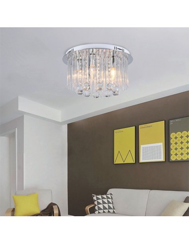 23359-Lampadario LED a Plafone dal Design in Cristalli con Portalampade Ex Max  Colore Argento HxDmm-3