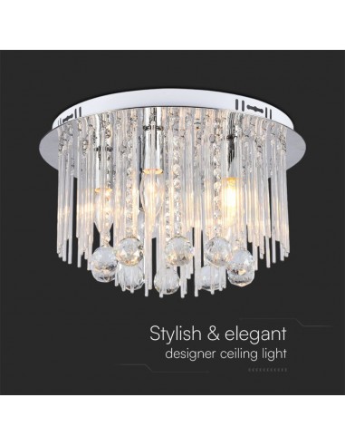 23359-Lampadario LED a Plafone dal Design in Cristalli con Portalampade Ex Max  Colore Argento HxDmm-4