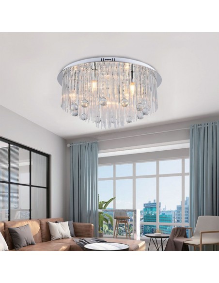 23360-Lampadario LED a Plafone dal Design in Cristalli con Portalampade Ex Max  Colore Argento HxDmm-3