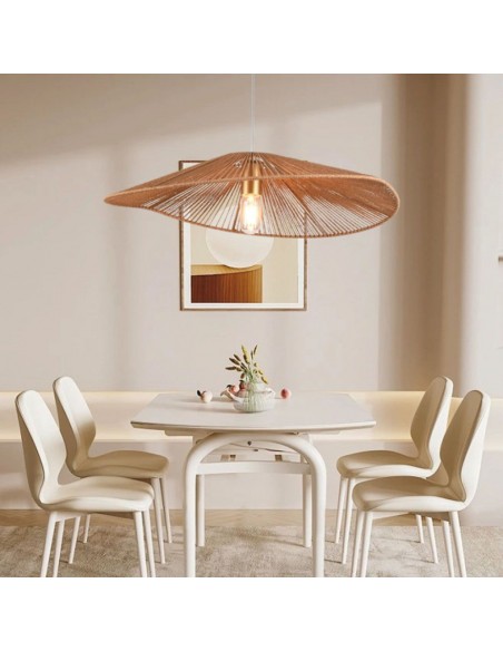 23361-Lampadario LED a Sospensione dal Design Moderno con Legno Intrecciato e Portalampade Ex Max  DxHmm-3