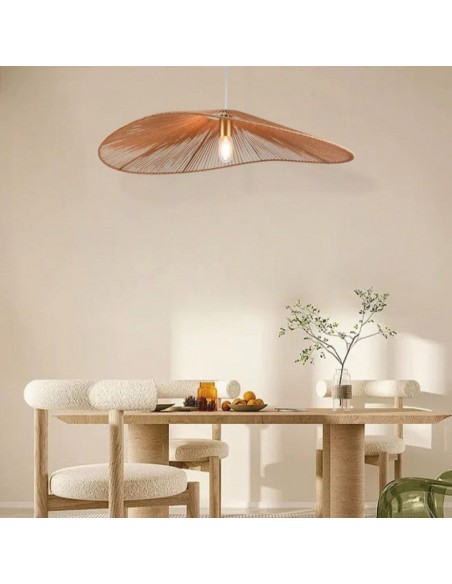 23362-Lampadario LED a Sospensione dal Design Moderno con Legno Intrecciato e Portalampade Ex Max  DxHmm-3