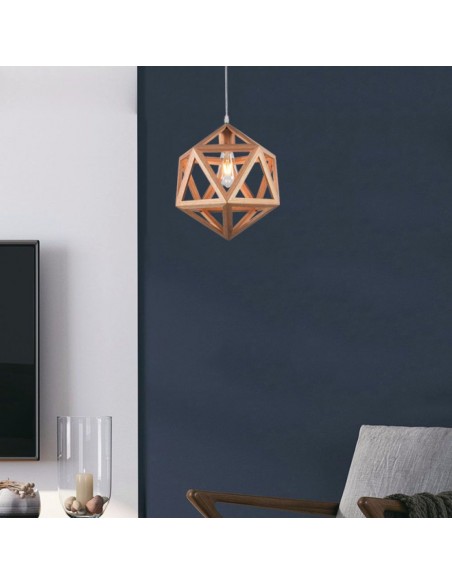 23366-Lampadario LED a Sospensione dal Design Geometrico con Portalampadaa Ex Max  Colore Legno Dmm-3
