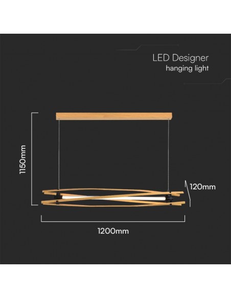 23368-Lampadario LED con Plafoniera a Sospensione  dal Design Moderno in Legno H -2