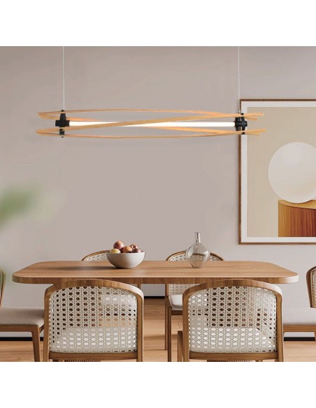 23368-Lampadario LED con Plafoniera a Sospensione  dal Design Moderno in Legno H -3