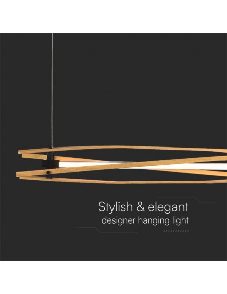 23368-Lampadario LED con Plafoniera a Sospensione  dal Design Moderno in Legno H -5