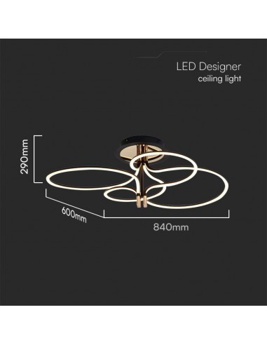 23371-Lampadario LED a Plafone  dal Design Moderno in Metallo Colore Nero e Oro HxDxmm -2