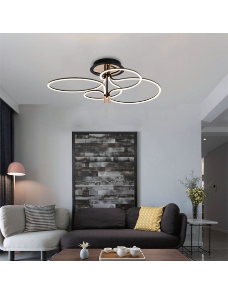 23371-Lampadario LED a Plafone  dal Design Moderno in Metallo Colore Nero e Oro HxDxmm -3