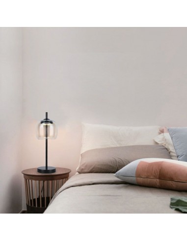 23380-Lampada LED da Tavolo Cablata  in Metallo Nero e Vetro Ambrato xmm -3