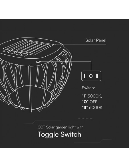 23384-Lampada LED Decorativa  con Pannello Solare  Corpo Grigio xmm CCT  IP-7