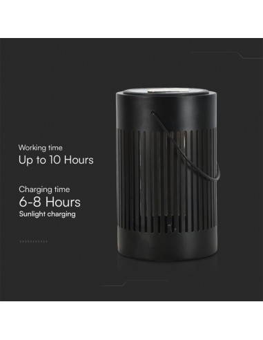 23385-Lampada Solare LED da Terra  con Batteria Ricaricabile e Maniglia per Trasporto Colore Nero  IP-4