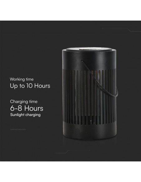 23385-Lampada Solare LED da Terra  con Batteria Ricaricabile e Maniglia per Trasporto Colore Nero  IP-4