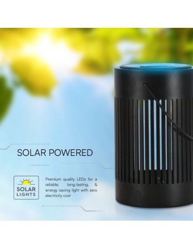 23385-Lampada Solare LED da Terra  con Batteria Ricaricabile e Maniglia per Trasporto Colore Nero  IP-5