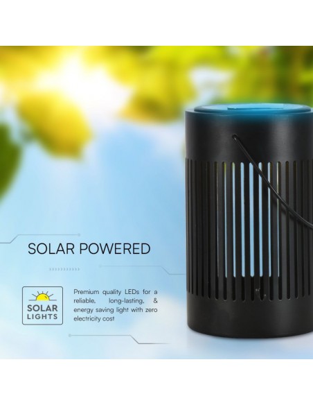 23385-Lampada Solare LED da Terra  con Batteria Ricaricabile e Maniglia per Trasporto Colore Nero  IP-5