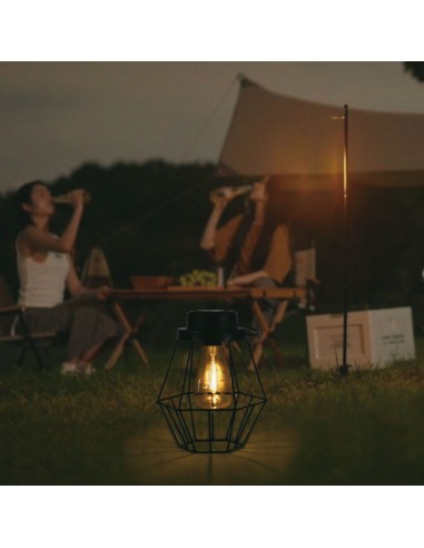 23386-Lampada Solare LED da Terra  dal Design Vintage con Batteria Ricaricabile e Maniglia per Trasporto Colore Nero  IP-3