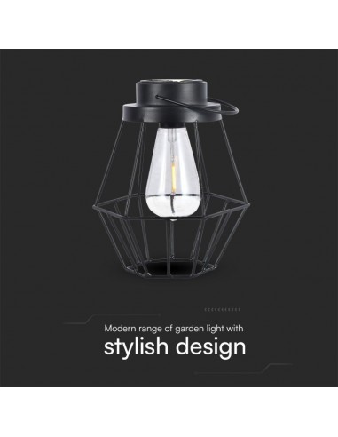 23386-Lampada Solare LED da Terra  dal Design Vintage con Batteria Ricaricabile e Maniglia per Trasporto Colore Nero  IP-4